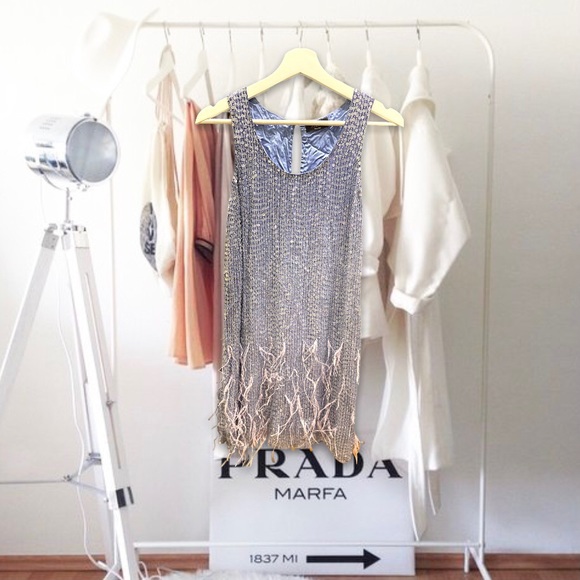 Parker Black 0 Blue Sequin Feather Cocktail Dress